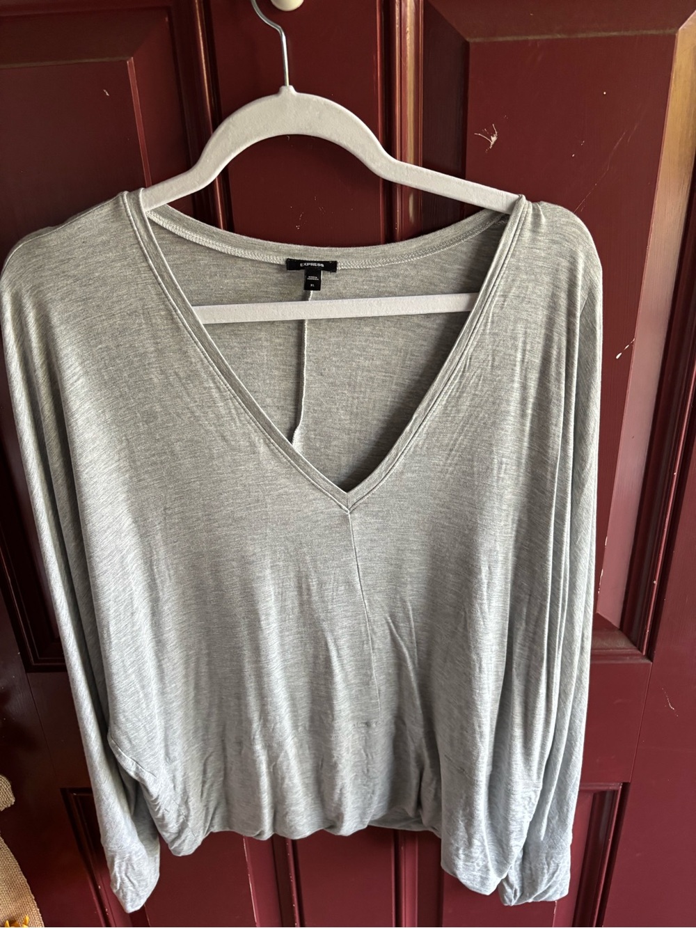 Express Light Gray Long Sleeve V-Neck Top